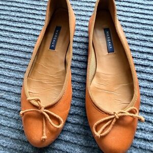 Margaux Cognac Suede Ballet Flats with Bow Trim